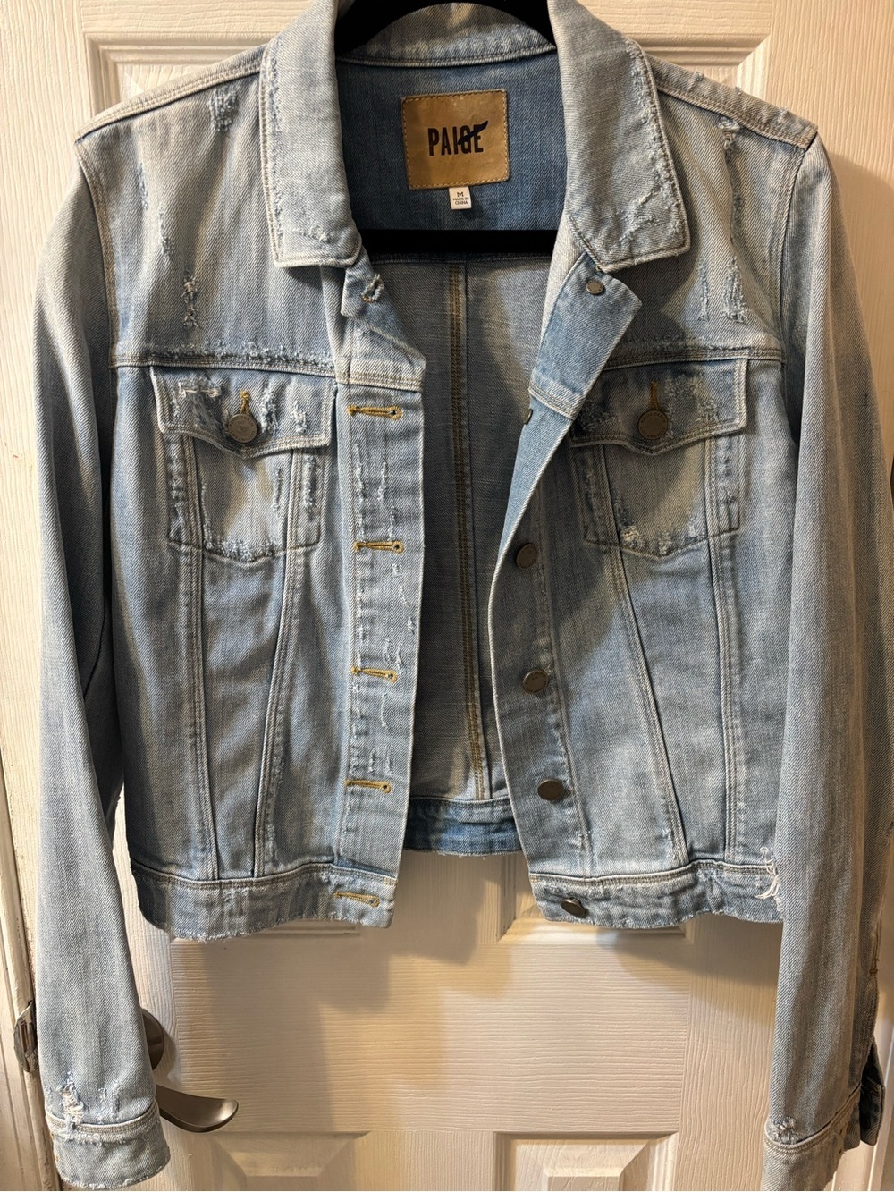 PAIGE Light Wash Distressed Denim  Jacket